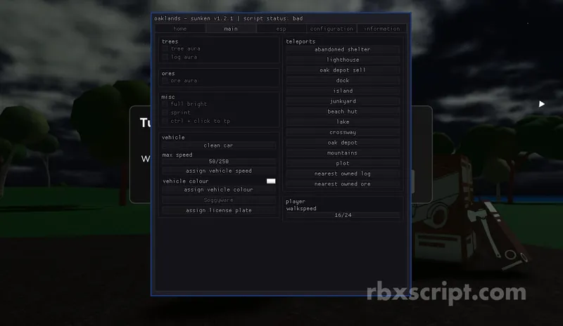 Oaklands: Tree Aura, Log Aura &amp; More - Oaklands script preview