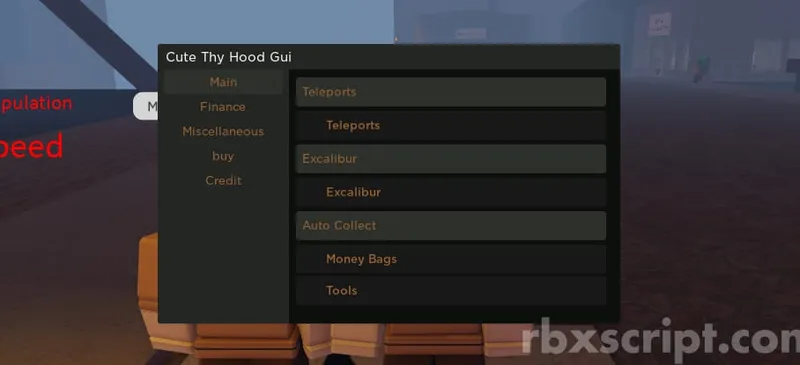 Thy hood: Auto Farm, Teleports, Attack all tools - Thy hood script preview