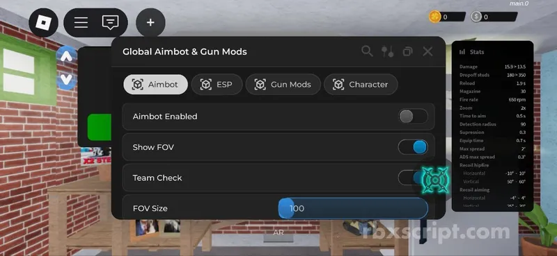 Weird Gun Game: AimBot, Team Check, Fov Size - Weird Gun Game script preview