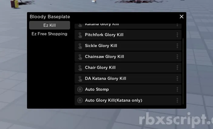 Bloody Baseplate: Auto Stomp, Auto Glory Kill, Buy Items - Bloody Baseplate script preview