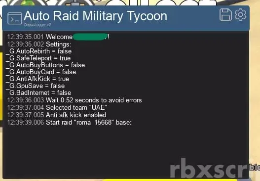 Military Tycoon: Auto Raid, Server Hop - Military Tycoon script preview