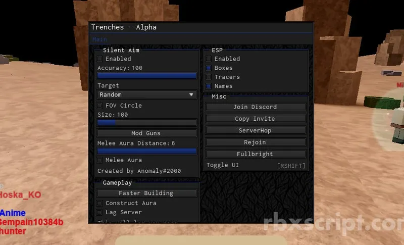 Trenches: Alpha [ESP, Gun Mode, Melee Aura] - Trenches script preview