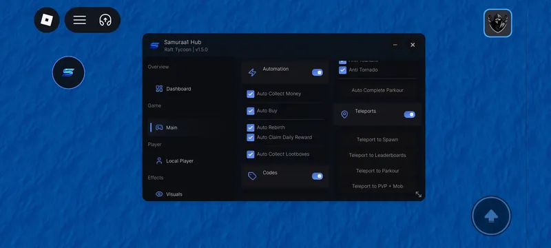 Script with auto collect money, auto buy, teleport and more... - raft tycoon script preview