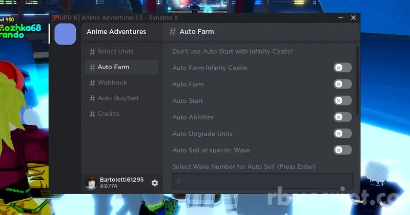 Anime Adventures: Auto Farm, Webhooks &amp; More - Anime Adventures script preview