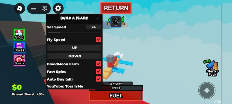 Small script with: Set fly speed (before launch) Up/Down (after launch) BloodMoon good farm Fast spins And buy all in shop (on all your money) - Universal script preview