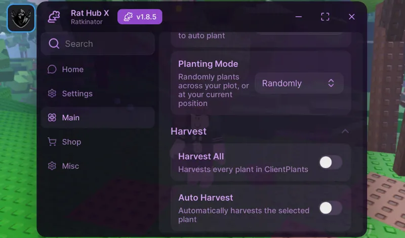 Rat Hub X is a powerful and easy-to-use script for Garden Horizons. The script includes features like Auto Farm to automatically collect resources, Auto Harvest to gather crops instantly, and ESP Plan - Garden Horizons Script NOT VERIFIED script preview