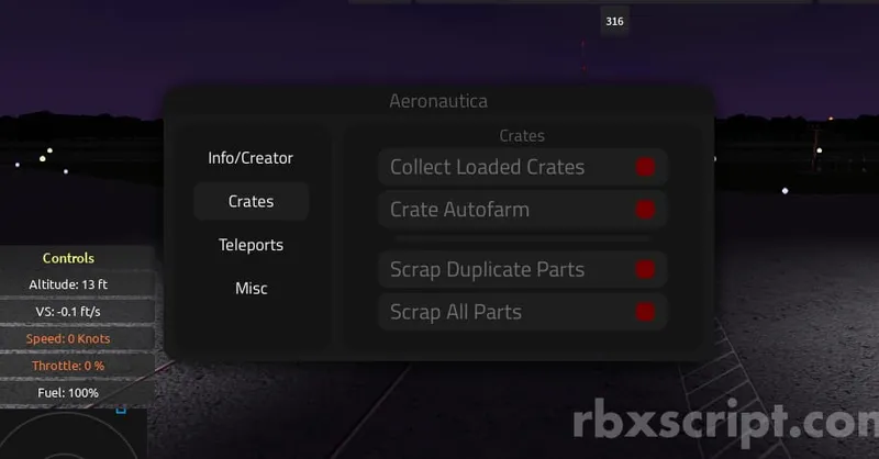 Aeronautica: Crate Auto Farm, Anti Afk, Always Day - Aeronautica script preview