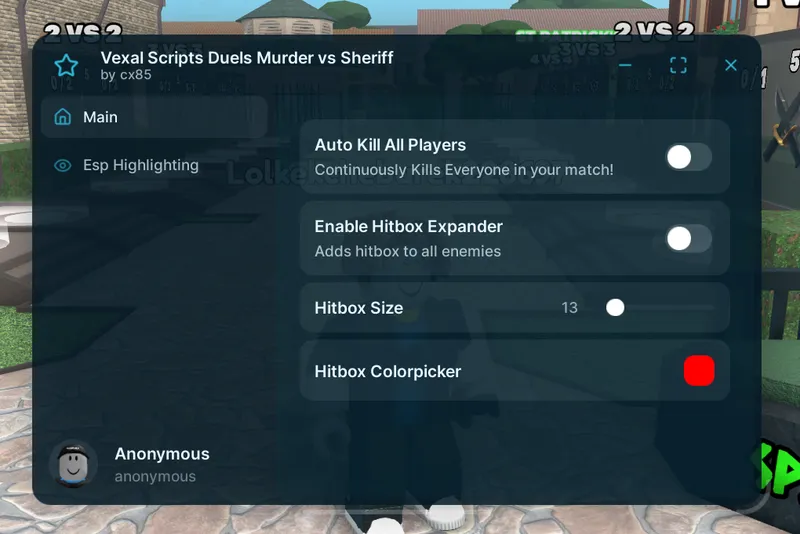 Cool script for Murderers VS Sheriffs on Auto Kill All Players, Hitbox and ESP - Murderers VS Sheriffs Script script preview