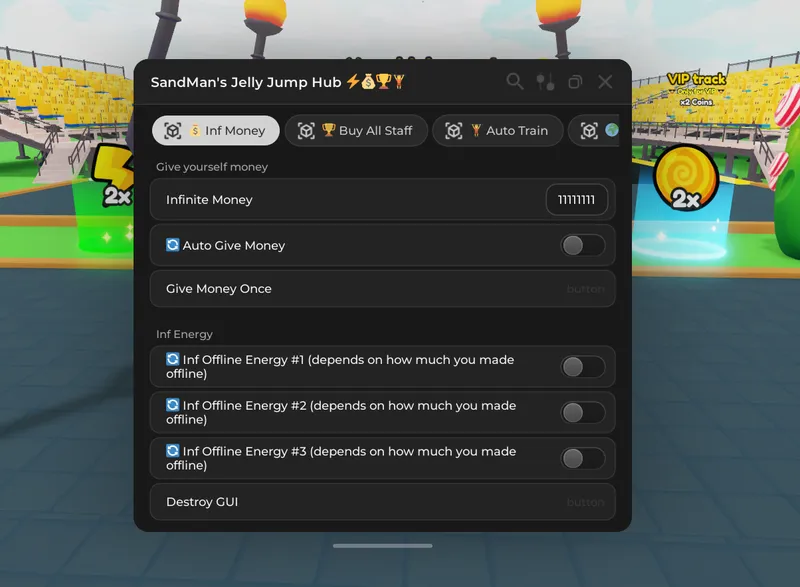 New cool script for Jelly Jump Training on Infinite Money, Auto Buy All Staff, Auto Train and more - Jelly Jump Training Script script preview