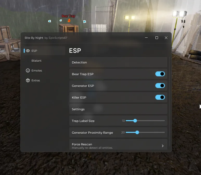 This Bite by Night script with powerful ESP (Killer, Trap, Generator) and Infinite Stamina for better awareness and movement. Includes Auto Generator, Noclip, Infinite Jump, and Jump Unlock, plus Emot - Universal script preview