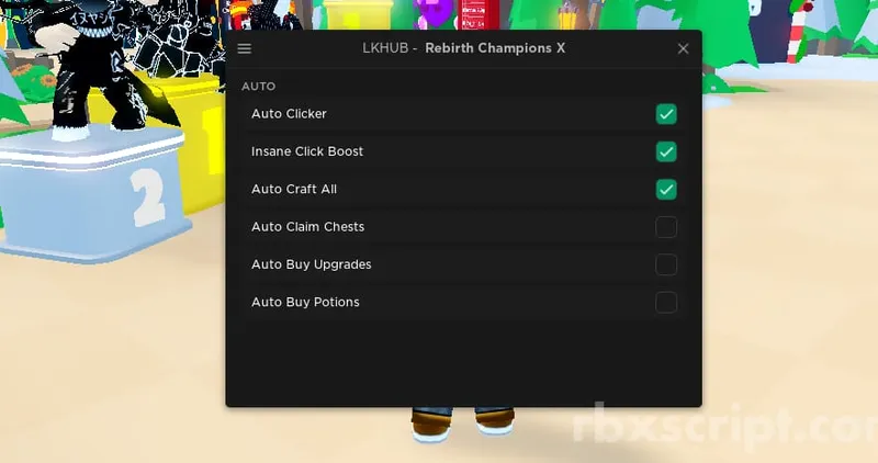 Rebirth Champions X: Auto Clicker, Auto Claim Chests, Auto Craft All - Rebirth Champions X script preview