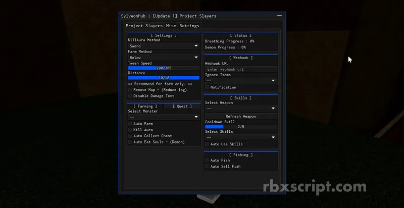 Project Slayers: Auto Sell, Auto Fish, Auto Farm - Project Slayers script preview