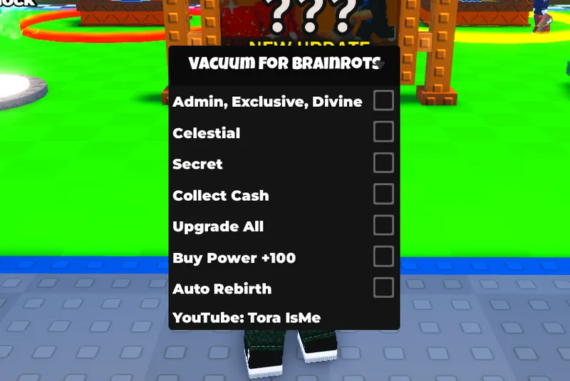 Cool script for Vacuum For Brainrots on Admin - Exclusive - Divine, Celestial, Secret, Collect Cash, Upgrade All, Auto Power +100 and Auto Rebirth - Universal script preview
