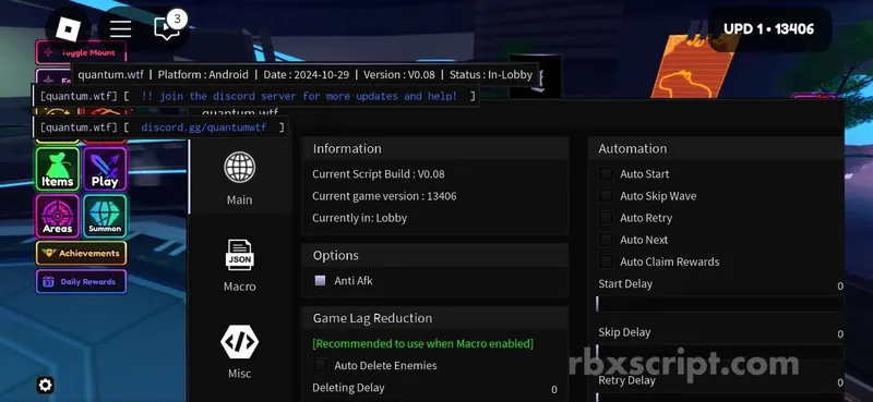 Anime Vanguards: Auto Start, Anti Afk, Spoofer - Anime Vanguards script preview
