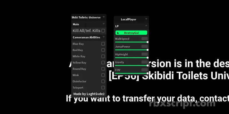 Skibi Toilets: Universe: Gravity, Fov, Inf Kills - Skibi Toilets script preview