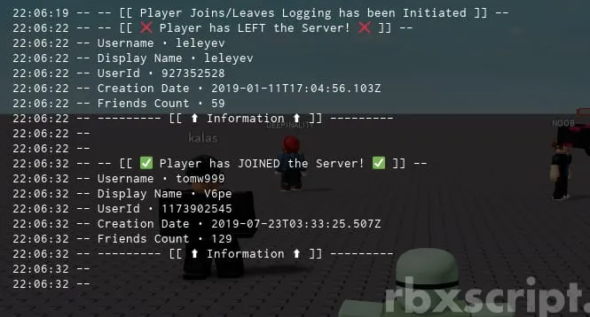 Universal Player Join and Leaves Server Logger - Universal script preview