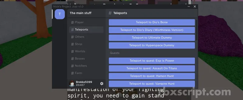 Project JoJo: Auto Farm, Teleports, Notifiers - Project JoJo script preview