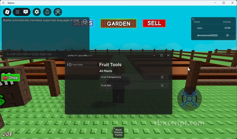 Grow a Garden: Fruit esp, Fruit transparency - Grow a Garden script preview