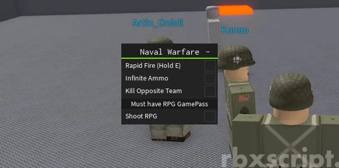 Naval Warfare: Infinity Ammo, Rapid Fire, Kill Opposite Team - Naval Warfare script preview