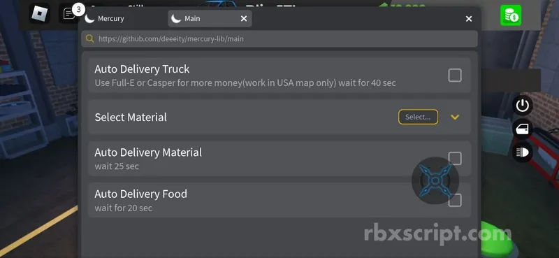 Drive World: Auto delivery Truck, Select Material, Auto Delivery Food - Drive World script preview
