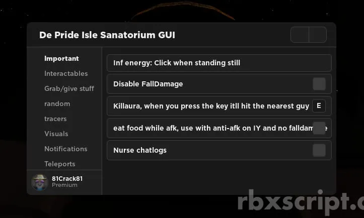 De pride isle sanatorium [Inf Energy, Killaura] - De pride isle sanatorium [Inf Energy, Killaura] script preview