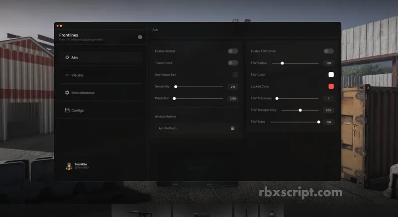 Frontlines: Aimbot, Esp, Player Features - Frontlines script preview