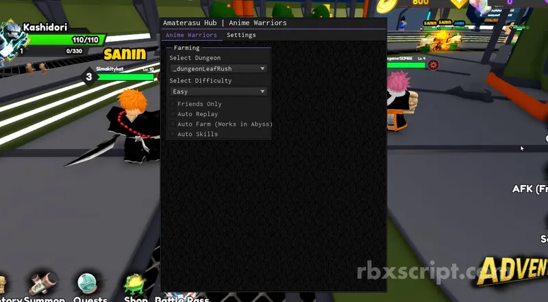 Anime Warriors: Auto Skills, Auto Farming &amp; More - Anime Warriors script preview