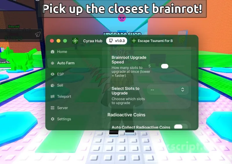 A good script for Escape Tsunami for Brainrots has very useful features like auto-selling, auto-upgrading, and many other functions. - Escape Tsunami for Brainrots  Script NOT VERIFIED script preview