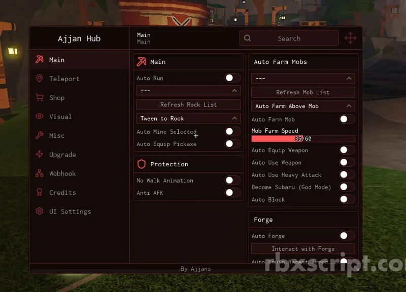 The Forge: Auto run, Auto farm mobs, Auto mine, Auto forge - The Forge script preview