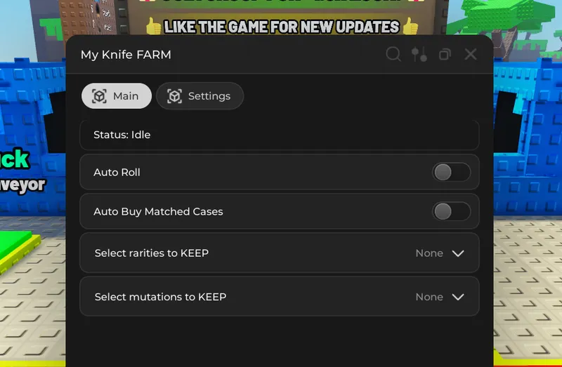 Cool script for My Knife Farm on Auto Roll, Auto Buy Matched Cases, Select Rarities To Keep and Select Mutations To Keep - Unknown script preview