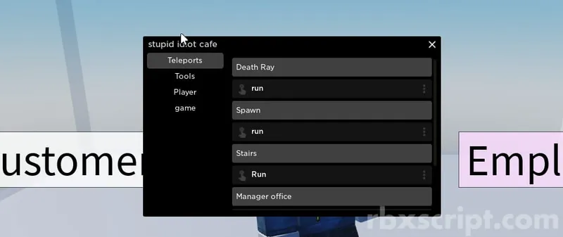 stupid idiot cafe: Teleports, Tools, Player Functions - stupid idiot cafe script preview
