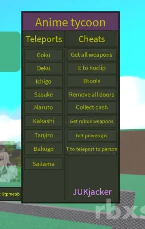 Anime Tycoon [Teleports, Collect Cash, Give all Weapons] - Anime Tycoon [Teleports, Collect Cash, Give all Weapons] script preview