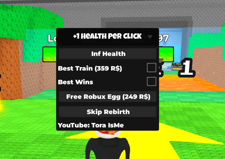 Cool script for +1 Health Per Click on Inf Health, Best Train, Best Wins, Free Robux Egg and Skip Rebirth - Unknown script preview