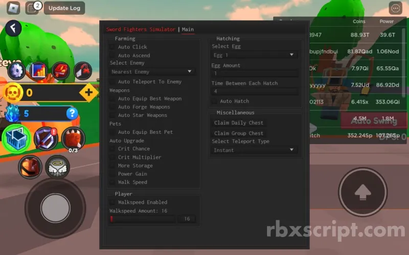 Sword Fighters Simulator: Auto Click, Auto Ascend, Auto Eggs Mobile Script - Sword Fighters Simulator script preview