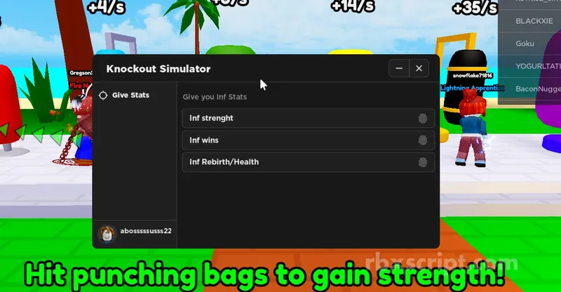 Knockout Simulator: Infinite Strenght, Infinite Wins, Infinie Rebirh - Knockout Simulator script preview