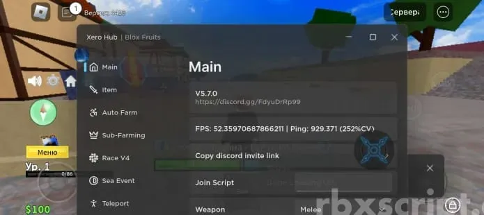 Blox Fruits: Teleports, Server Info &amp; More Mobile Script - Blox Fruits script preview