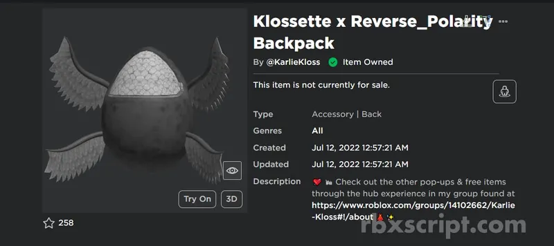 Fashion Famous [Get Klossette x Reverse_Polarity Backpack] - Fashion Famous [Get Klossette x Reverse_Polarity Backpack] script preview