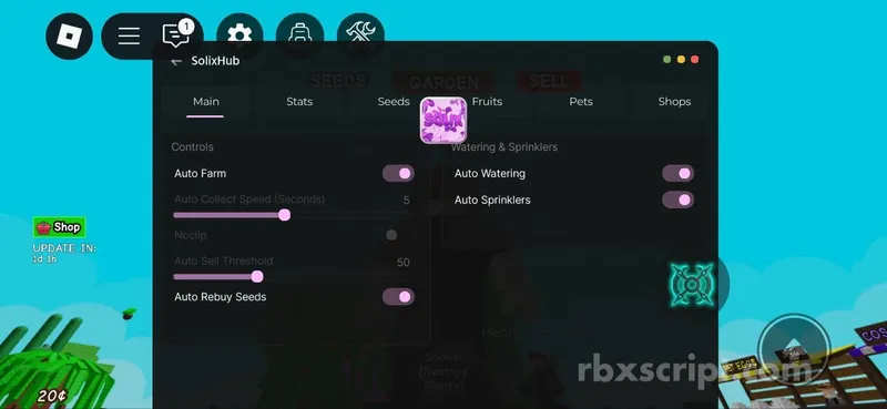Grow a Garden: Auto Watering, Auto Sprinklers, Auto Farm - Grow a Garden script preview