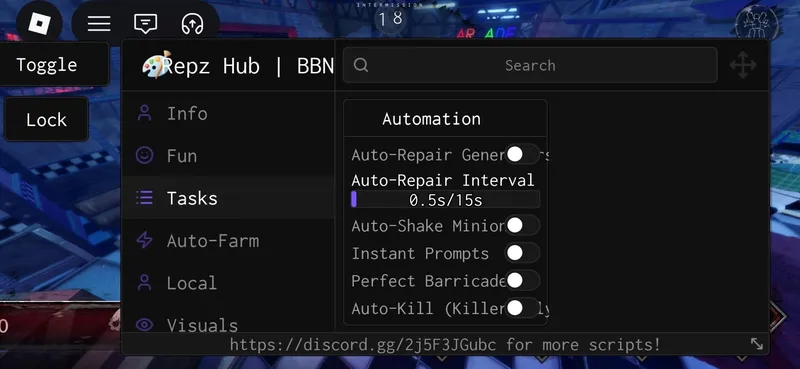 Good script with • Aimbot killer focus • Silent aim hit redirection • Auto parry • Auto parry radius • Anti cheat bypass • Play emotes • Auto repair generators • Auto shake minions • Perfect Barricade - Universal script preview