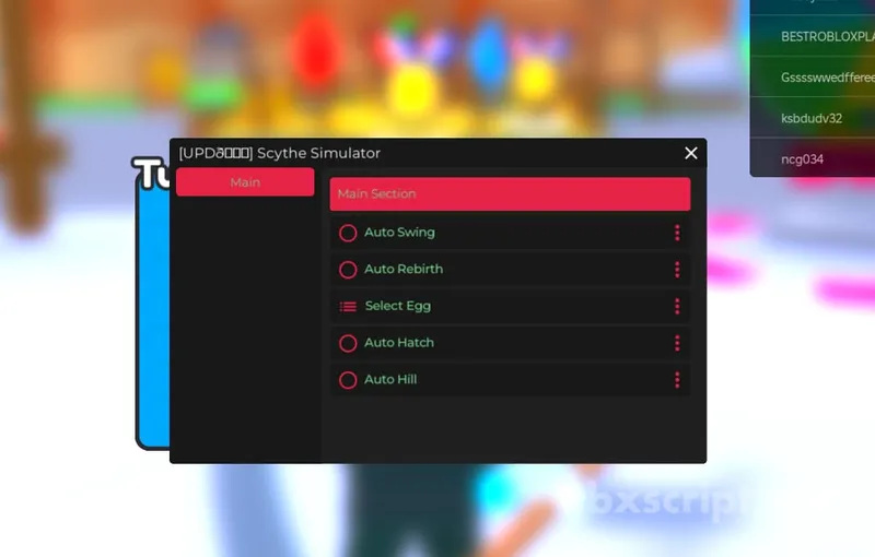 Scythe Simulator: Auto Swing, Auto Hatch eggs, Auto Rebirth - Scythe Simulator script preview