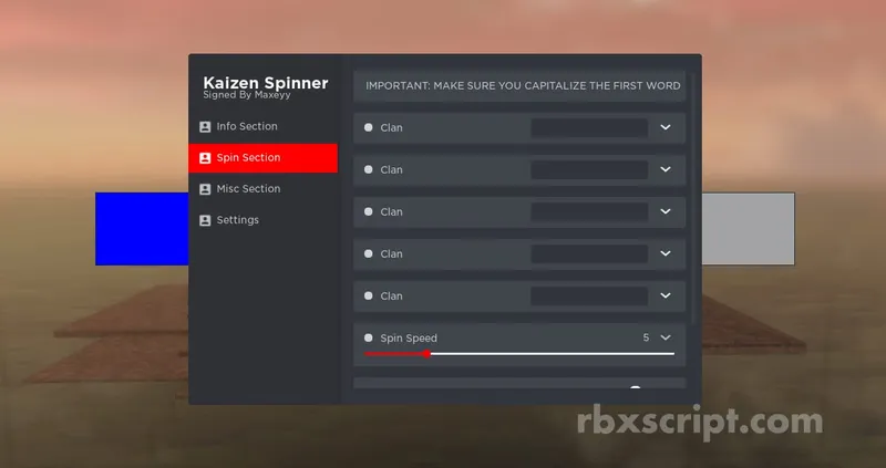 Kaizen: Auto Clan Spinner, Anti Afk, UI Settings - Kaizen script preview