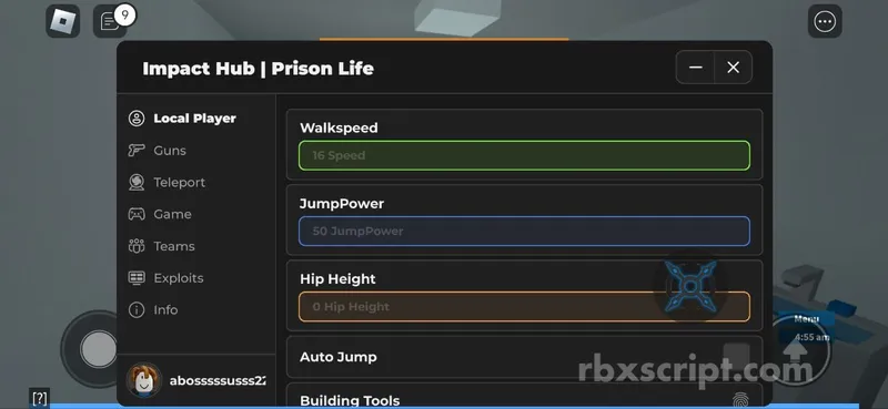 Prison Life: Walk Speed, Auto Jump, Teleport - Prison Life script preview